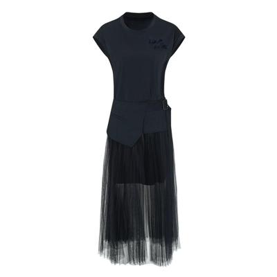 IDPAN气质连衣裙夏季新款时尚百搭高级感通勤网纱拼接裙子女