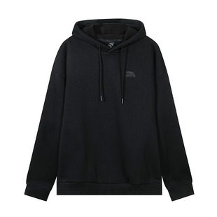 安踏连帽卫衣男2025冬季新款黑色加绒加厚帽衫青少年潮流休闲上衣