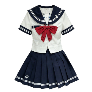 【喵团团】jk制服可爱水手服夏季短袖套装小猫刺绣上衣校供学院风