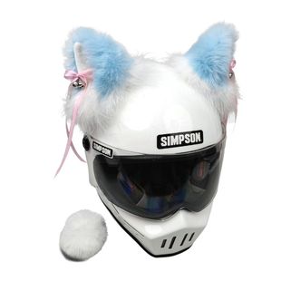 可爱毛绒清新粉头盔猫耳朵装饰可拆卸网红机车滑雪冰球摩托电动车