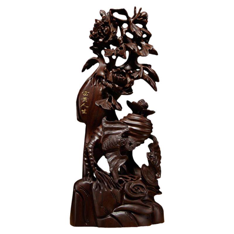 黑檀木雕刻牡丹乔迁新居生日摆件