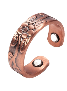 新款纯红铜紫铜戒指复古梅花花朵磁性指环男女通用首饰节日礼物