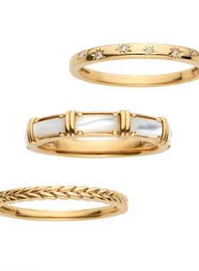 日系轻奢925银星星三件套叠戴戒