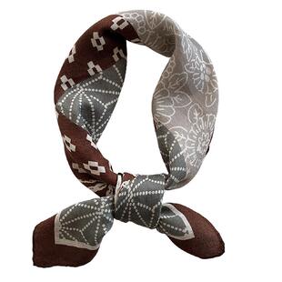 美拉德风复古棕色丝巾头巾女秋冬新款辣妹甜酷发巾腰带方巾配饰