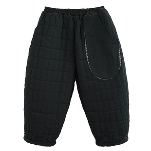 砚台家童裤男童夹棉休闲裤儿童保暖萝卜裤幼童拼色长裤秋冬装黑色