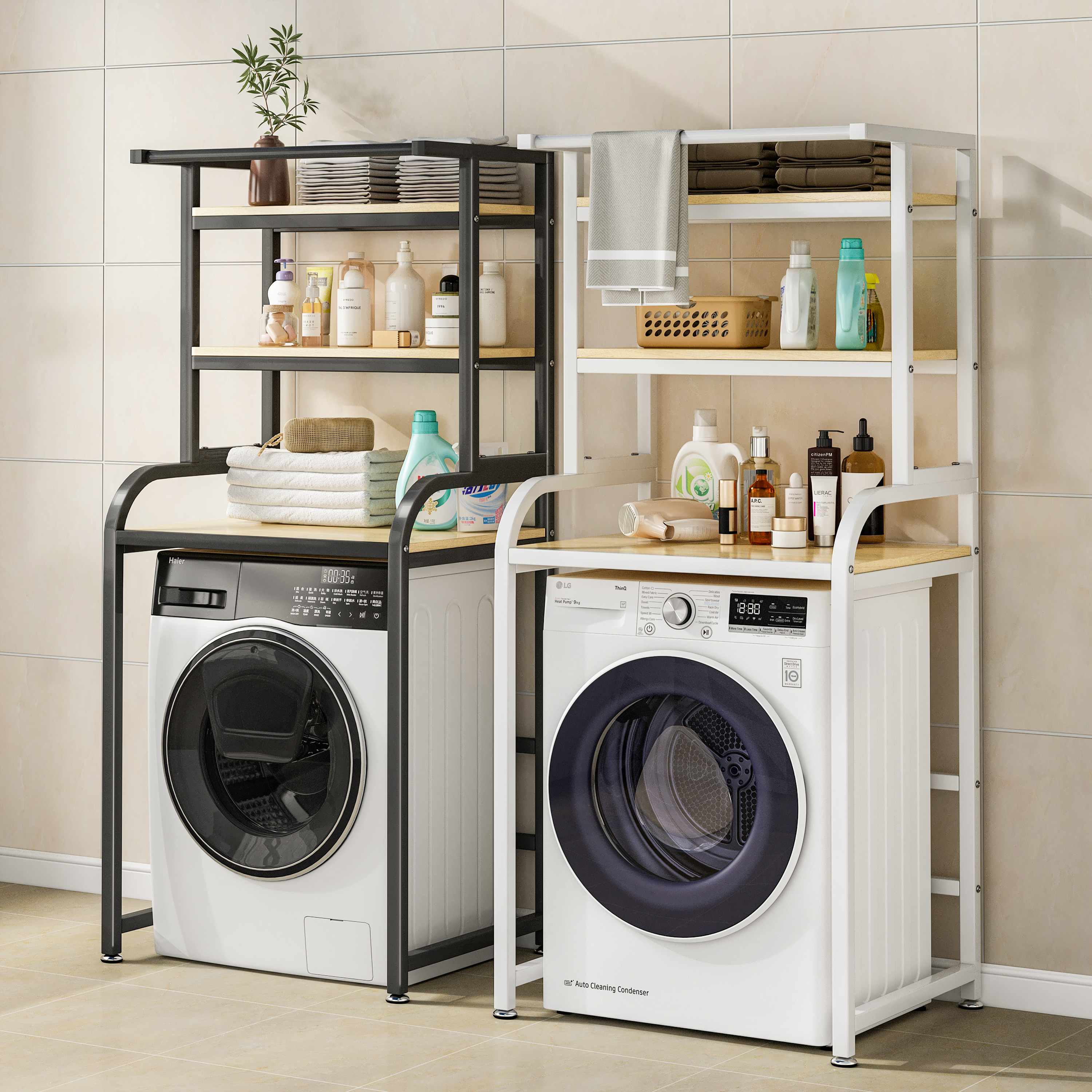 洗衣机置物架浴室厕所马桶滚筒波轮上方收纳架阳台落地储物柜一体