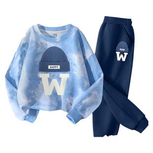 真维斯童装男童春季套装儿童春秋款扎染卫衣男大童运动衣服两件套