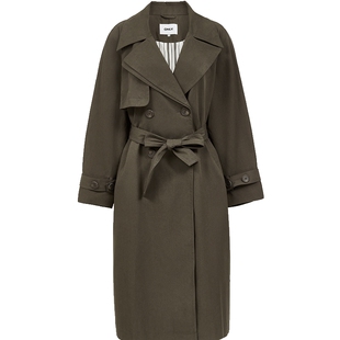 ONLY2026春季新款双排扣不对称双层领松弛插肩廓形长袖风衣外套女