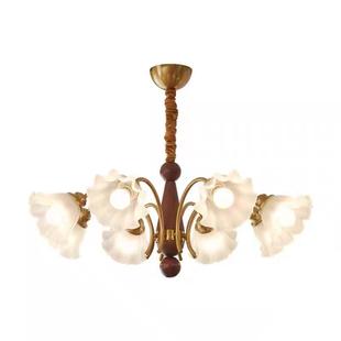 美式复古客厅吊灯法式浪漫铃兰花朵玻璃中古实木高档卧室餐厅灯具