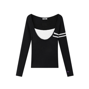 【买一送一】PSYCHOS莎可斯哥本哈斯蕾丝修身弹力针织打底衫上衣