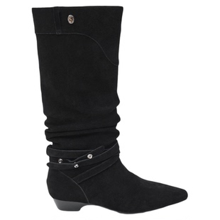 UDV厚底时装靴女款2025秋冬新款真皮堆堆靴设计感烟筒靴时尚潮流