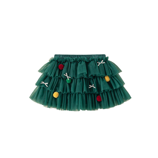 女童裙子儿童半身裙宝宝新年衣服冬季新款短裙过年蓬蓬裙绿色纱裙