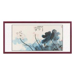 荷花国画横幅张大千宣纸微喷复制画高清装饰画客厅茶房挂画装饰画