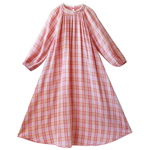 现货【松花春水】正反两穿连衣裙女春季新款复合棉宽松方格子长裙