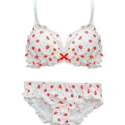 可爱无钢圈舒适文胸套装牛奶丝女