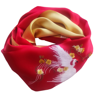 苏绣婚礼大红色真丝围巾女手工刺绣桑蚕丝丝巾双面丝绸小披肩新娘