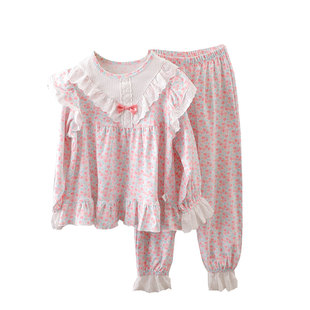 苞米布衣油画少女儿童家居服小女孩长袖女童睡衣睡裤套装公主款