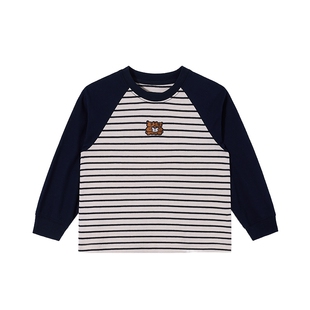 马拉丁童装儿童上衣26春新款女小童文艺小熊拼接条纹沉稳藏青