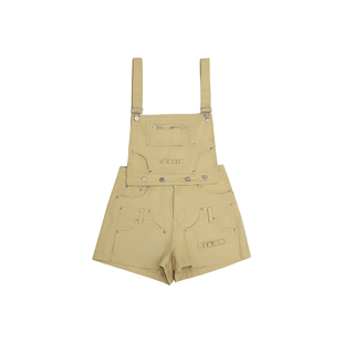 哟酷酷(肆意生长)复古高街休闲裤女多口袋连体背带工装短裤女