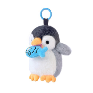 正版海洋馆天敌食物链企鹅北极熊魔鬼鱼海豹拉线回弹毛绒玩偶挂件