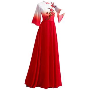 女生修身合唱服中国风团体演出服红歌红梅赞大合唱舞台演出服长裙