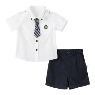 戴维贝拉男童演出服绅士套装夏儿童衬衫生日礼服宝宝短袖短裤衣服