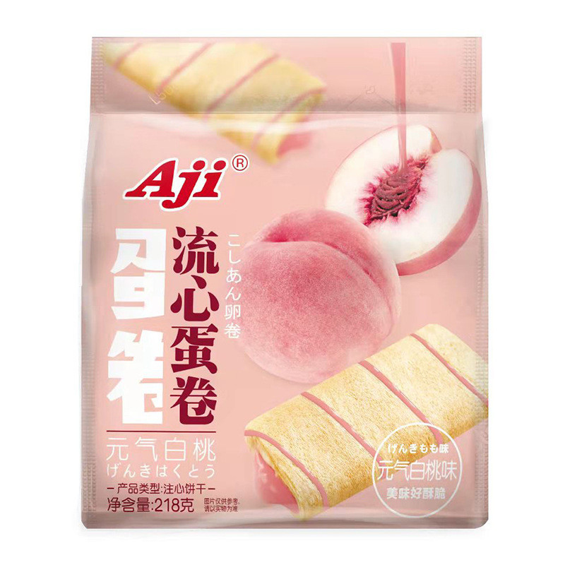 Aji流心蛋卷218g/袋装 杨枝甘露奶茶白桃味夹心蛋卷 网红休闲零食