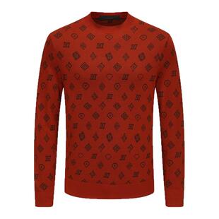 【100%羊毛】DIDIBOY2025年秋冬季新款男士橙红色印花圆领毛衣衫