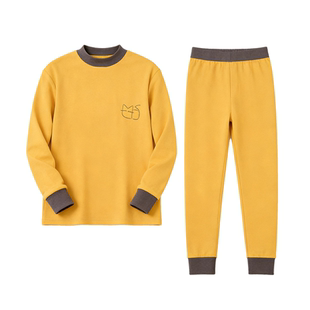 黄色儿童秋衣秋裤纯棉男女童保暖内衣套装青少年打底棉毛衫中小童