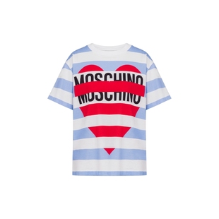 【礼物会员5折起】Moschino Jeans 女士全幅爱心印花T恤圆领上衣