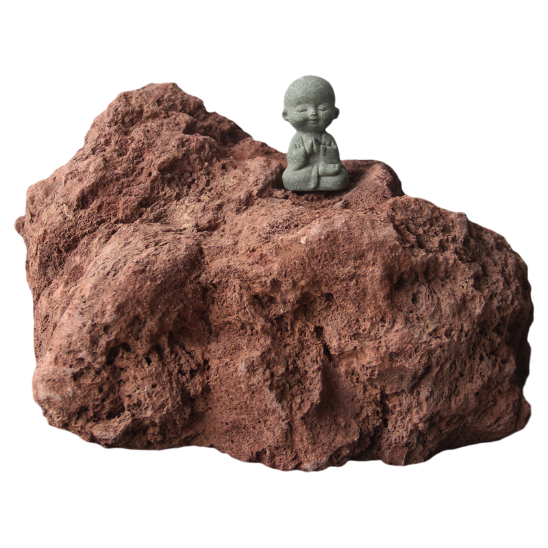 红色大块火山石鱼缸垫底网红摆件