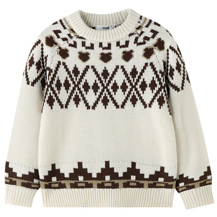 【费尔岛提花】安奈儿童装男童女童长袖毛衣针织衫2025冬新款保暖