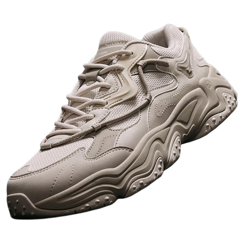 特步火山休闲鞋2025新款女鞋网面正品轻便增高复古老爹鞋运动鞋子