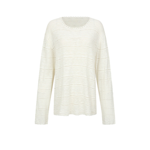 UR&DC2026春季新款都市气质设计感钩花圆领套头薄款长袖针织衫女