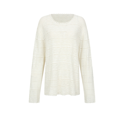 UR&DC2026春季新款都市气质设计感钩花圆领套头薄款长袖针织衫女