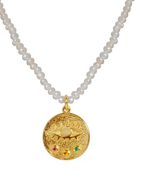 欧美恶魔之眼天然近圆珍珠项链