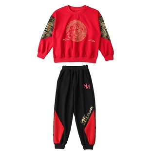 儿童中国风演出服新年喜庆衣服2026年新款炸街男童潮帅气时髦套装