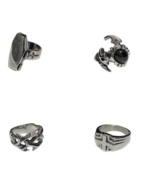 暗黑棺木蝎子十字架朋克钛钢戒指