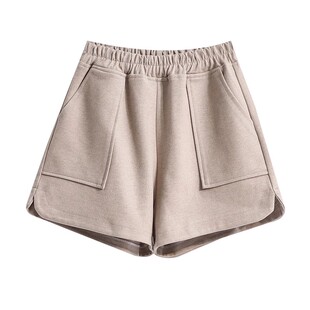 大码毛呢短裤女秋冬季宽松显瘦胖mm高腰休闲阔腿a字外穿打底靴裤