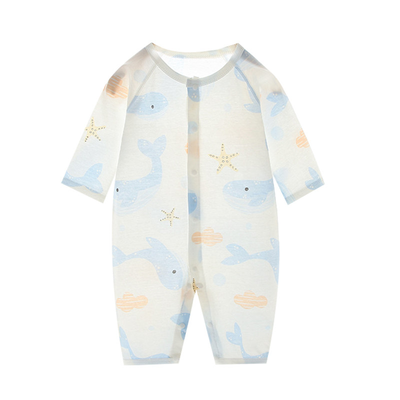 婴儿衣服夏季薄款纯棉夏天长袖空调服新生儿小月龄宝宝连体衣睡衣