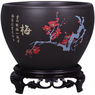 桌面花盆陶瓷大号带托盘 创意绿植绿萝多肉紫砂釉盆景盆特价清仓