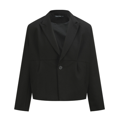 OaOO戗驳领短宽西装夹克外套设计感短宽boxy通勤休闲外套