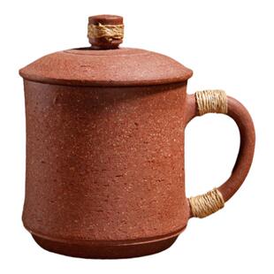 荣昌陶安陶纯手工粗陶带盖茶杯四大名陶全手工主人办公杯非紫砂杯