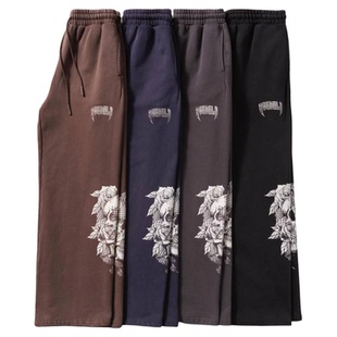 YOUNGLA新款男士运动裤肌肉运动健身慢跑长裤棉质印花中腰休闲裤