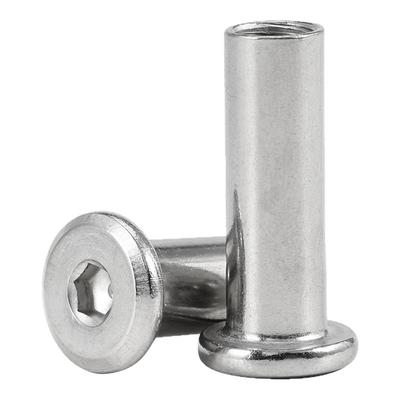 铁镀镍黑色倒边夹板对锁螺母斜平头家具螺丝对接内六角子母钉螺帽