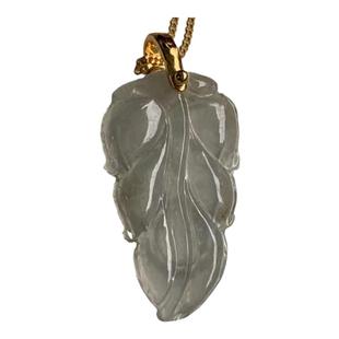 缅甸天然翡翠吊坠S925银白色叶子挂件大业有成金枝玉叶叶子吊坠