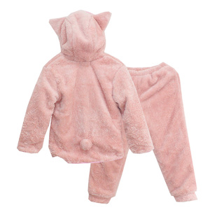 加厚保暖羊羔绒毛绒可爱兔连帽家居服女秋冬季双层可爱萌睡衣套装