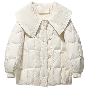 2025冬款胖莹莹大码女装韩版甜美可爱减龄娃娃领小个子短款羽绒服
