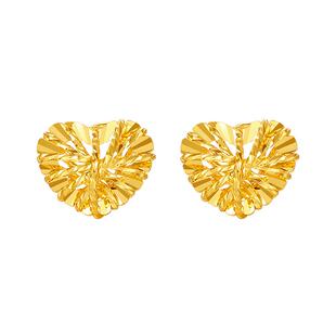 赛菲尔黄金耳饰女5G足金爱心闪闪耳钉心形耳环送女友生日礼物