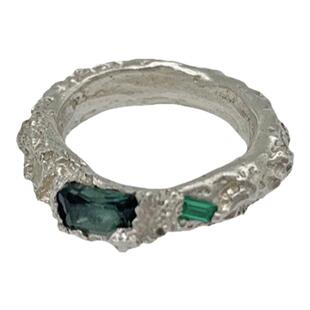 T.MAJOR | 哥伦比亚祖母绿个性手工肌理优雅别致925银戒指